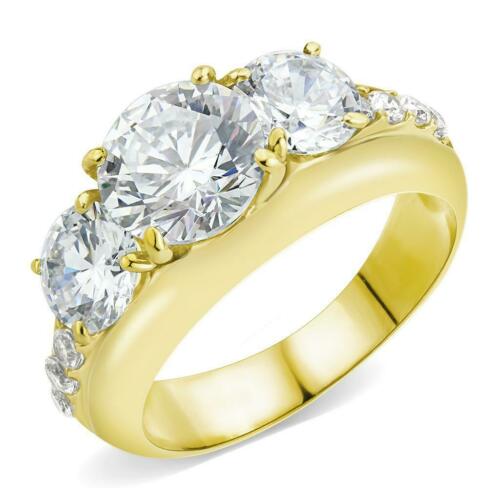 Jewellery Kingdom Ladies Three Stone Anniversary Simulated Diamonds 4 Carat Ring (Gold) - Jewelry Rings - British D'sire Main image