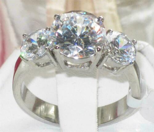 Jewellery Kingdom Ladies Three Stone Anniversary Stainless Steel Cubic Zirconia Ring (Clear) - Jewelry Rings - British D'sire