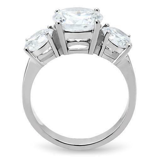 Jewellery Kingdom Ladies Three Stone Anniversary Stainless Steel Cubic Zirconia Ring (Clear) - Jewelry Rings - British D'sire