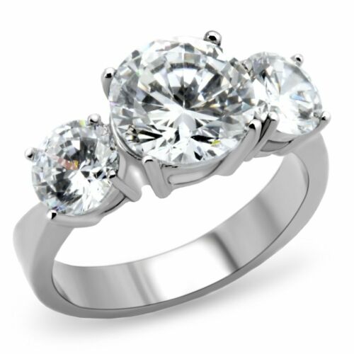 Jewellery Kingdom Ladies Three Stone Anniversary Stainless Steel Cubic Zirconia Ring (Clear) - Jewelry Rings - British D'sire