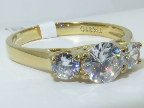 Jewellery Kingdom Ladies Three Stone Cubic Zirconia Past Present Future Steel 2.0 Carat Ring (Gold) Secondary image