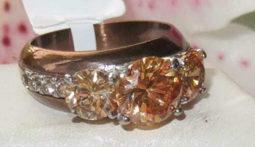 Jewellery Kingdom Ladies Three Stone Cz Coffee Stainless Steel Brown Sparkle Champagne Ring - Jewelry Rings - British D'sire Main image