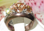 Jewellery Kingdom Ladies Three Stone Cz Coffee Stainless Steel Brown Sparkle Champagne Ring - Jewelry Rings - British D'sire