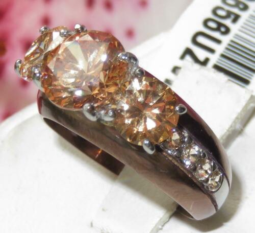 Jewellery Kingdom Ladies Three Stone Cz Coffee Stainless Steel Brown Sparkle Champagne Ring - Jewelry Rings - British D'sire
