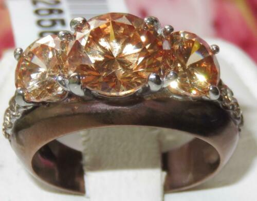 Jewellery Kingdom Ladies Three Stone Cz Coffee Stainless Steel Brown Sparkle Champagne Ring - Jewelry Rings - British D'sire