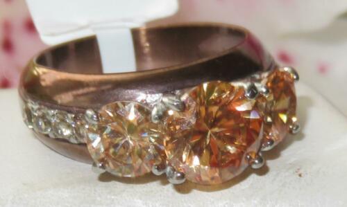 Jewellery Kingdom Ladies Three Stone Coffee Stainless Steel Brown Sparkle Champagne Ring Secondary image