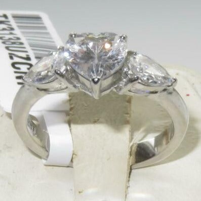 Jewellery Kingdom Ladies Three Stone Heart Pear 3 Carat Stainless Steel Cubic Zirconia New Ring (Clear) - Jewelry Rings - British D'sire Main image