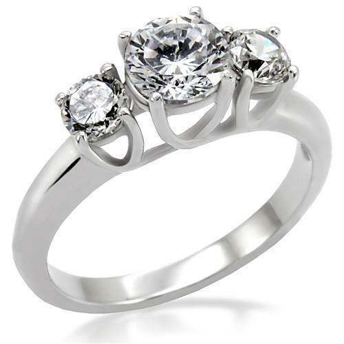 Jewellery Kingdom Ladies Three Stone Ring Cz Anniversary Stainless Steel Sparkling 2.45 Carat - Jewelry Rings - British D'sire