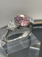 Jewellery Kingdom Ladies Three Stone Sapphire Silver Stainless Steel Anniversary Ring (Pink) - Jewelry Rings - British D'sire