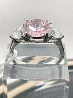 Jewellery Kingdom Ladies Three Stone Sapphire Silver Stainless Steel Anniversary Ring (Pink) - Jewelry Rings - British D'sire