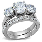 Jewellery Kingdom Ladies Three Stone Set Past Present Future Cz Wedding Engagement Steel Ring - Jewelry Rings - British D'sire