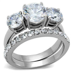 Jewellery Kingdom Ladies Three Stone Set Past Present Future Cz Wedding Engagement Steel Ring - Jewelry Rings - British D'sire