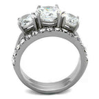 Jewellery Kingdom Ladies Three Stone Set Past Present Future Cz Wedding Engagement Steel Ring - Jewelry Rings - British D'sire
