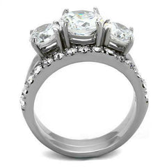 Jewellery Kingdom Ladies Three Stone Set Past Present Future Cz Wedding Engagement Steel Ring - Jewelry Rings - British D'sire