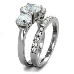 Jewellery Kingdom Ladies Three Stone Set Past Present Future Cz Wedding Engagement Steel Ring - Jewelry Rings - British D'sire