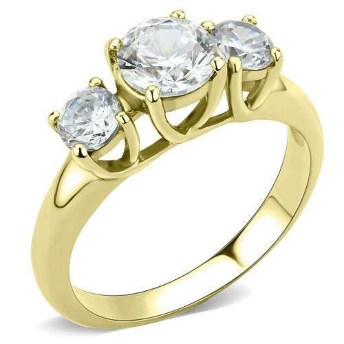 Jewellery Kingdom Ladies Three Stone Simulated Diamonds Anniversary Past Present Ring (Gold) - Jewelry Rings - British D'sire Main image