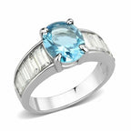 Jewellery Kingdom Ladies Topaz Cubic Zirconia Emerald Cuts Stainless Steel Designer 3ct Ring (Silver Blue) - Jewelry Rings - British D'sire