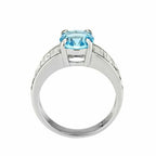 Jewellery Kingdom Ladies Topaz Cubic Zirconia Emerald Cuts Stainless Steel Designer 3ct Ring (Silver Blue) - Jewelry Rings - British D'sire