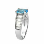 Jewellery Kingdom Ladies Topaz Cubic Zirconia Emerald Cuts Stainless Steel Designer 3ct Ring (Silver Blue) - Jewelry Rings - British D'sire