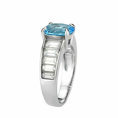 Jewellery Kingdom Ladies Topaz Cubic Zirconia Emerald Cuts Stainless Steel Designer 3ct Ring (Silver Blue) - Jewelry Rings - British D'sire