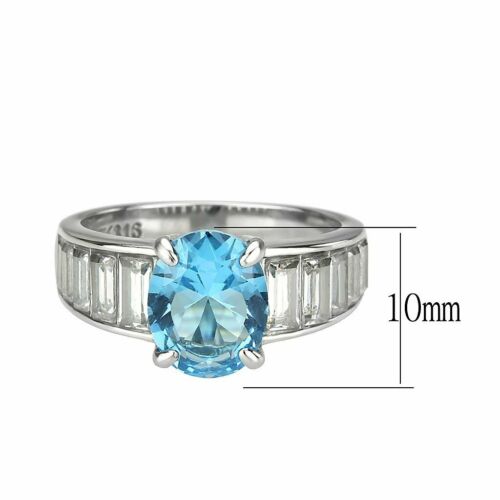Jewellery Kingdom Ladies Topaz Cubic Zirconia Emerald Cuts Stainless Steel Designer 3K Ring (Silver Blue) Secondary image