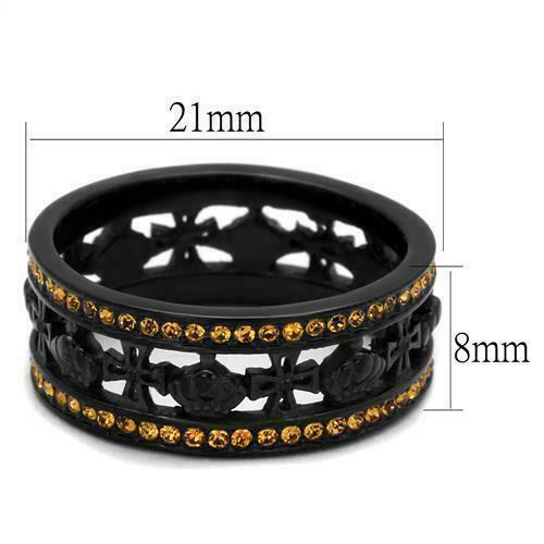 Jewellery Kingdom Ladies Topaz Goth Biker Crown Cross Cubic Zirconia Band Ring (Black) Secondary image