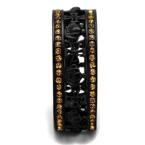 Jewellery Kingdom Ladies Topaz Goth Biker Crown Cross Cubic Zirconia Band Ring Black - Jewelry Rings - British D'sire