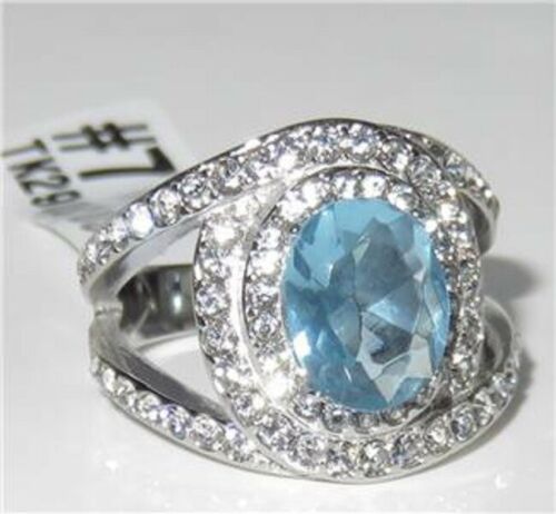 Jewellery Kingdom Ladies Topaz Oval Cz 1.60 Carat Cocktail Stainless Steel Silver Ring (Blue) Secondary image