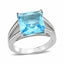 Jewellery Kingdom Ladies Topaz Princess Cut Silver Square Stainless Steel Embossed Ring (Blue) - Jewelry Rings - British D'sire