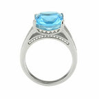Jewellery Kingdom Ladies Topaz Princess Cut Silver Square Stainless Steel Embossed Ring (Blue) - Jewelry Rings - British D'sire