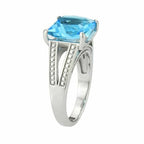 Jewellery Kingdom Ladies Topaz Princess Cut Silver Square Stainless Steel Embossed Ring (Blue) - Jewelry Rings - British D'sire