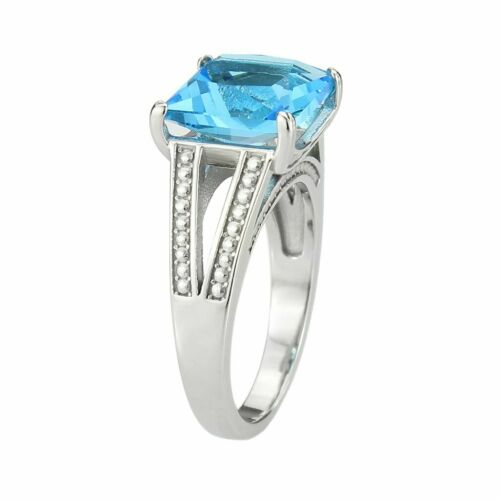 Jewellery Kingdom Ladies Topaz Princess Cut Silver Square Stainless Steel Embossed Ring (Blue) - Jewelry Rings - British D'sire