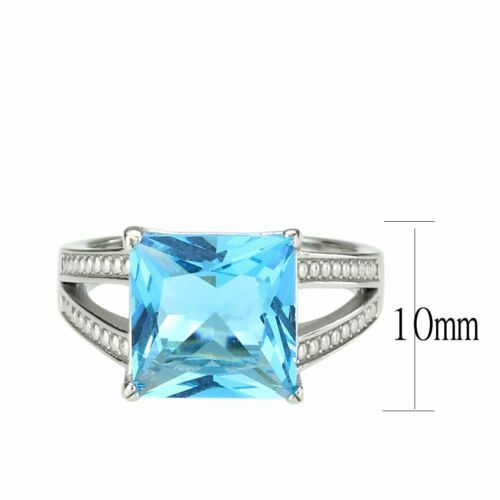 Jewellery Kingdom Ladies Topaz Princess Cut Silver Square Stainless Steel Embossed Ring (Blue) Secondary image