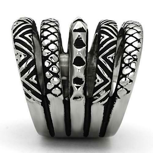 Jewellery Kingdom Ladies Tribal Band 24mm Wide Blackened No Stone Ring (Silver) - Rings - British D'sire