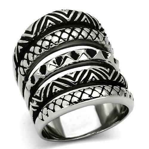 Jewellery Kingdom Ladies Tribal Band 24mm Wide Blackened No Stone Ring (Silver) - Rings - British D'sire