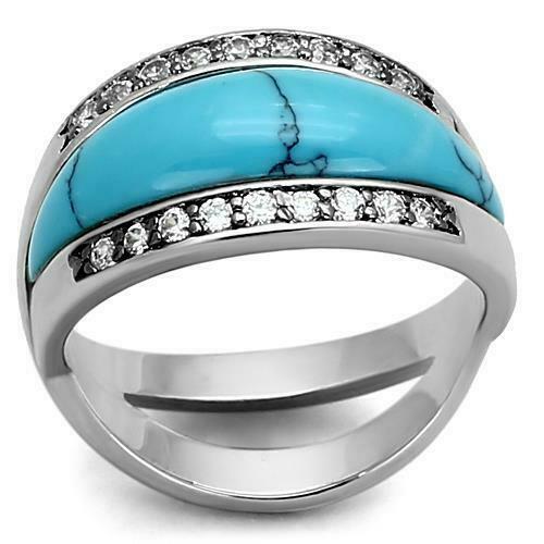 Jewellery Kingdom Ladies turquoise Rodium Cubic Zirconia Comfort Silver December Birthstone Ring (Blue) - Jewelry Rings - British D'sire Main image