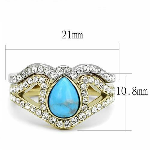 Jewellery Kingdom Ladies Turquoise Set Blue Pear Engagement Wedding Band Stainless Steel Ring - Jewelry Rings - British D'sire