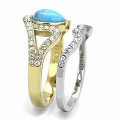 Jewellery Kingdom Ladies Turquoise Set Blue Pear Engagement Wedding Band Stainless Steel Ring - Jewelry Rings - British D'sire