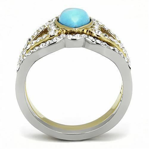 Jewellery Kingdom Ladies Turquoise Set Blue Pear Engagement Wedding Band Stainless Steel Ring - Jewelry Rings - British D'sire