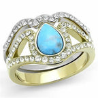 Jewellery Kingdom Ladies Turquoise Set Blue Pear Engagement Wedding Band Stainless Steel Ring - Jewelry Rings - British D'sire