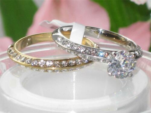 Jewellery Kingdom Ladies Two Tone Cz 18kt Solitaire Accents Stainless Steel 2pcs Ring Set - Jewelry Rings - British D'sire