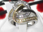 Jewellery Kingdom Ladies Two Tone Twist Over Pave Chunky 18K Stainless Steel Ring (Gold) - Jewelry Rings - British D'sire