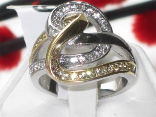 Jewellery Kingdom Ladies Two Tone Twist Over Pave Chunky 18K Stainless Steel Ring (Gold) - Jewelry Rings - British D'sire