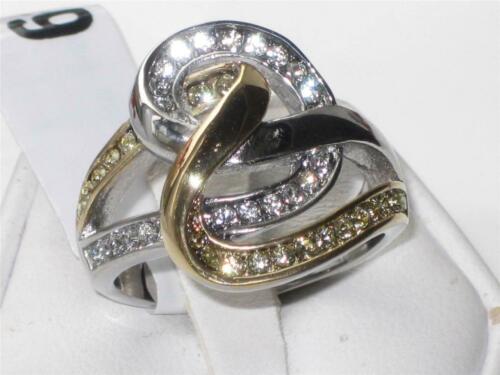 Jewellery Kingdom Ladies Two Tone Twist Over Pave Chunky 18K Stainless Steel Ring (Gold) - Jewelry Rings - British D'sire
