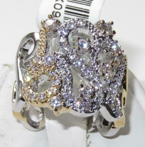 Jewellery Kingdom Ladies Two Tone Wide Cubic Zirconia Gold Band Fancy Unique Ring (Silver) Secondary image