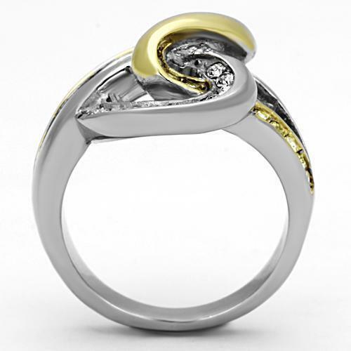 Jewellery Kingdom Ladies Two Toneswirl Cubic Zirconia 18kt Steel Pave Sparkling Pretty Unique Ring (Gold) - Jewelry Rings - British D'sire