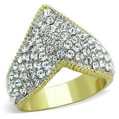 Jewellery Kingdom Ladies V Pave Cluster 18kt Gold Steel Flat Cubic Zirconia Ring (Gold) - Jewelry Rings - British D'sire