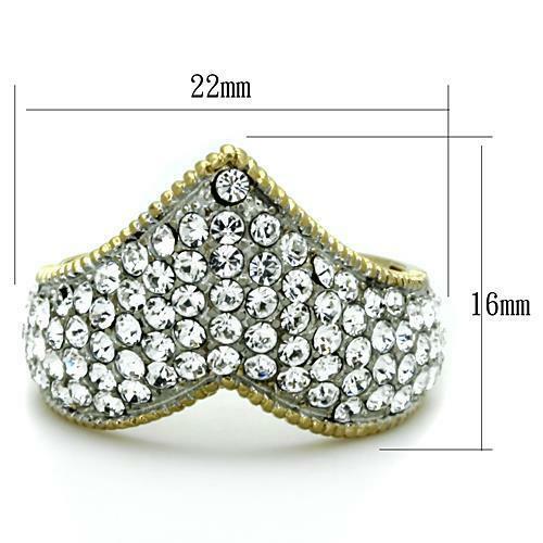 Jewellery Kingdom Ladies V Pave Cluster 18kt Gold Steel Flat Cubic Zirconia Ring (Gold) Secondary image