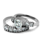 Jewellery Kingdom Ladies Wedding Band Simulated Diamond Engagement Ring Set (Silver) - Engagement Rings - British D'sire