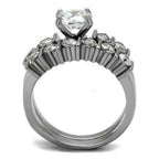 Jewellery Kingdom Ladies Wedding Band Simulated Diamond Engagement Ring Set (Silver) - Engagement Rings - British D'sire